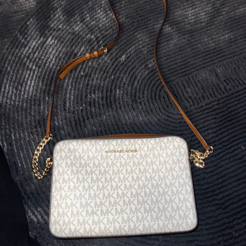 Michael Kors White and Brown Crossbody Bag